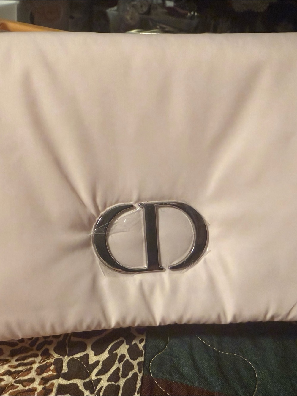 Dior Pale Pink Satin Pillowcase with Silver CD Logo